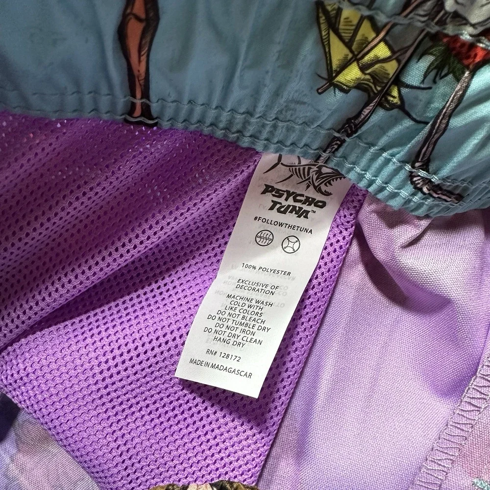 Psycho Tuna Tiki Cocktail Party Swim Shorts Mens XL NWT Blue Beach‎ Trunks